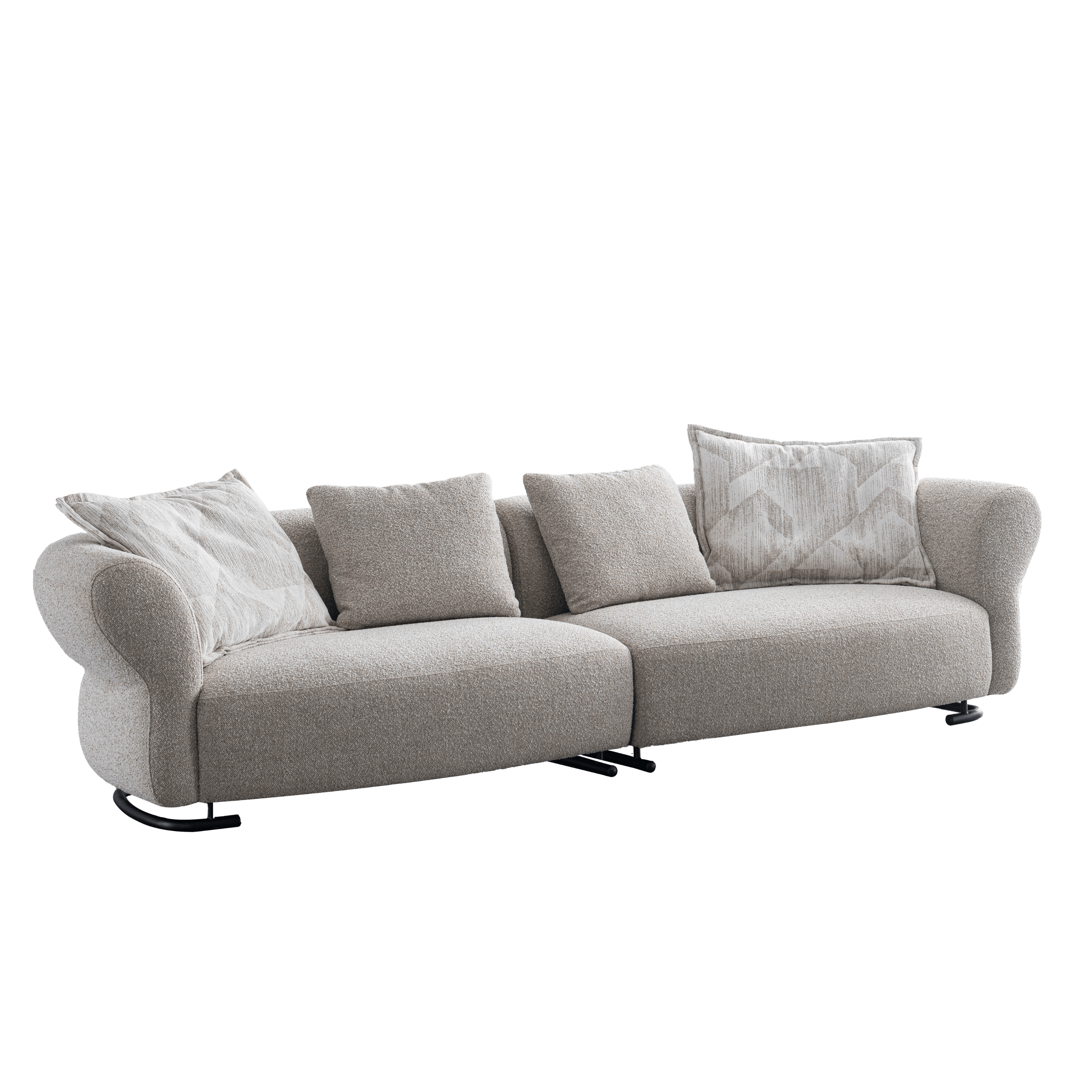 Gray sofa with cushions on a white background