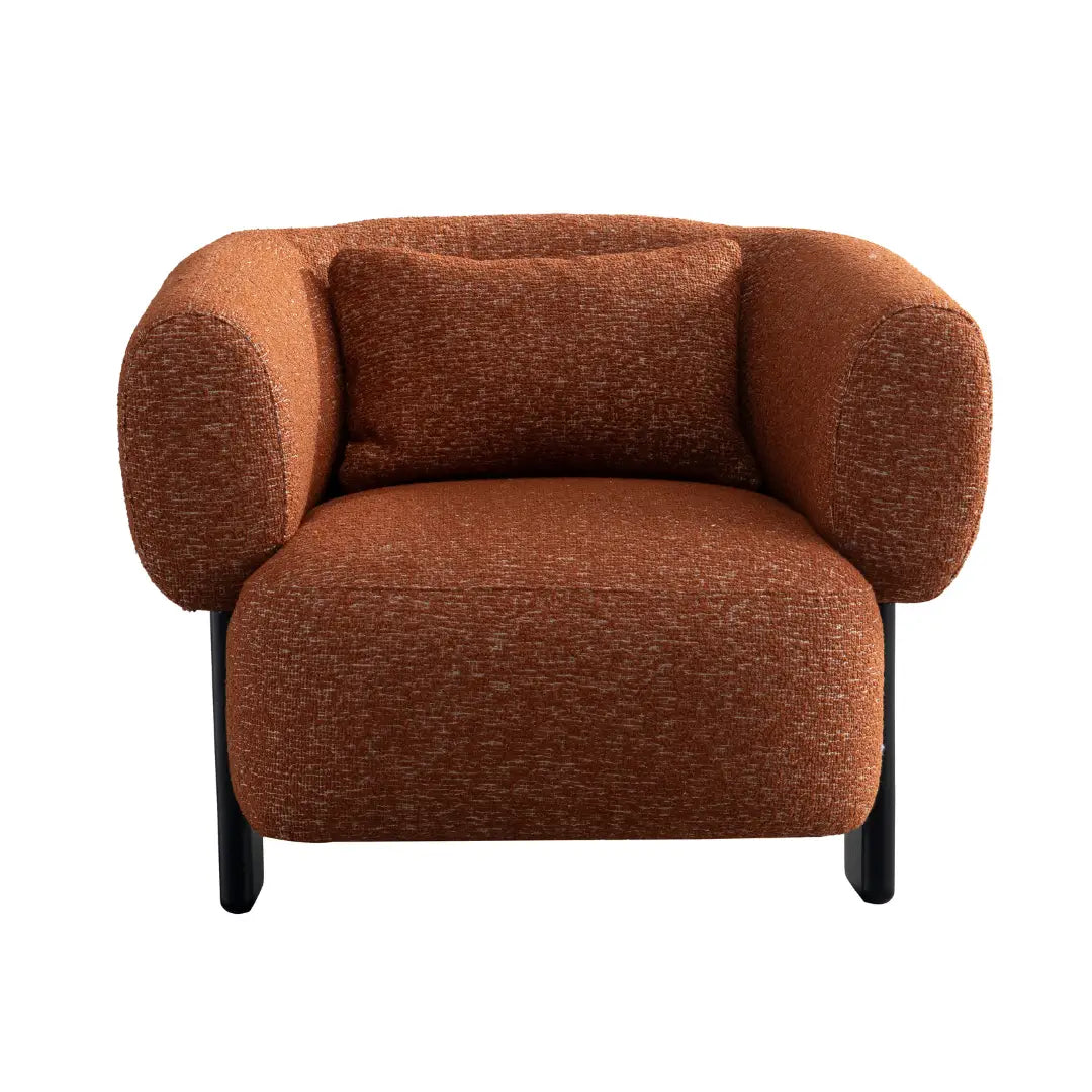 Brown armchair with black legs on a white background