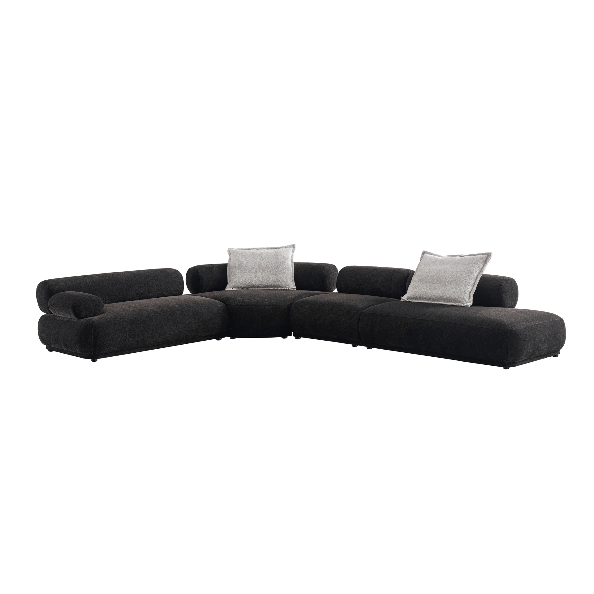 Sectional sofa with cushions on a white background