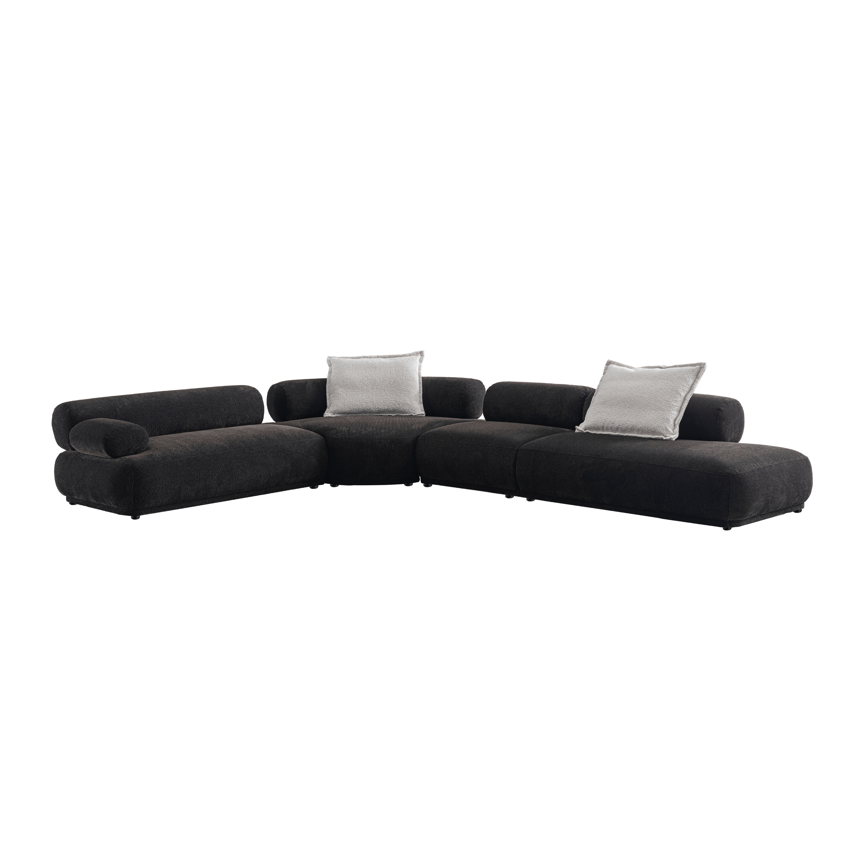 Sectional sofa with cushions on a white background