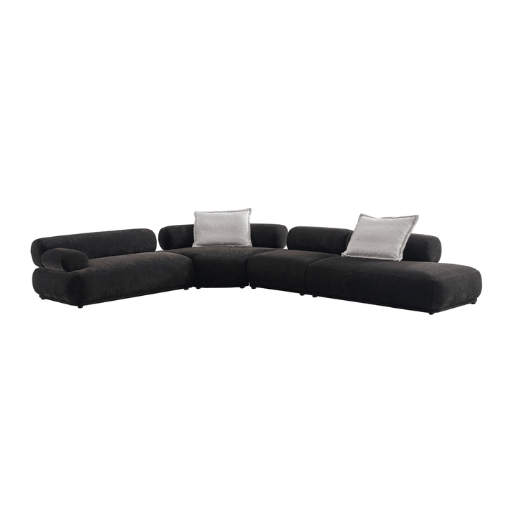 Sectional sofa with cushions on a white background