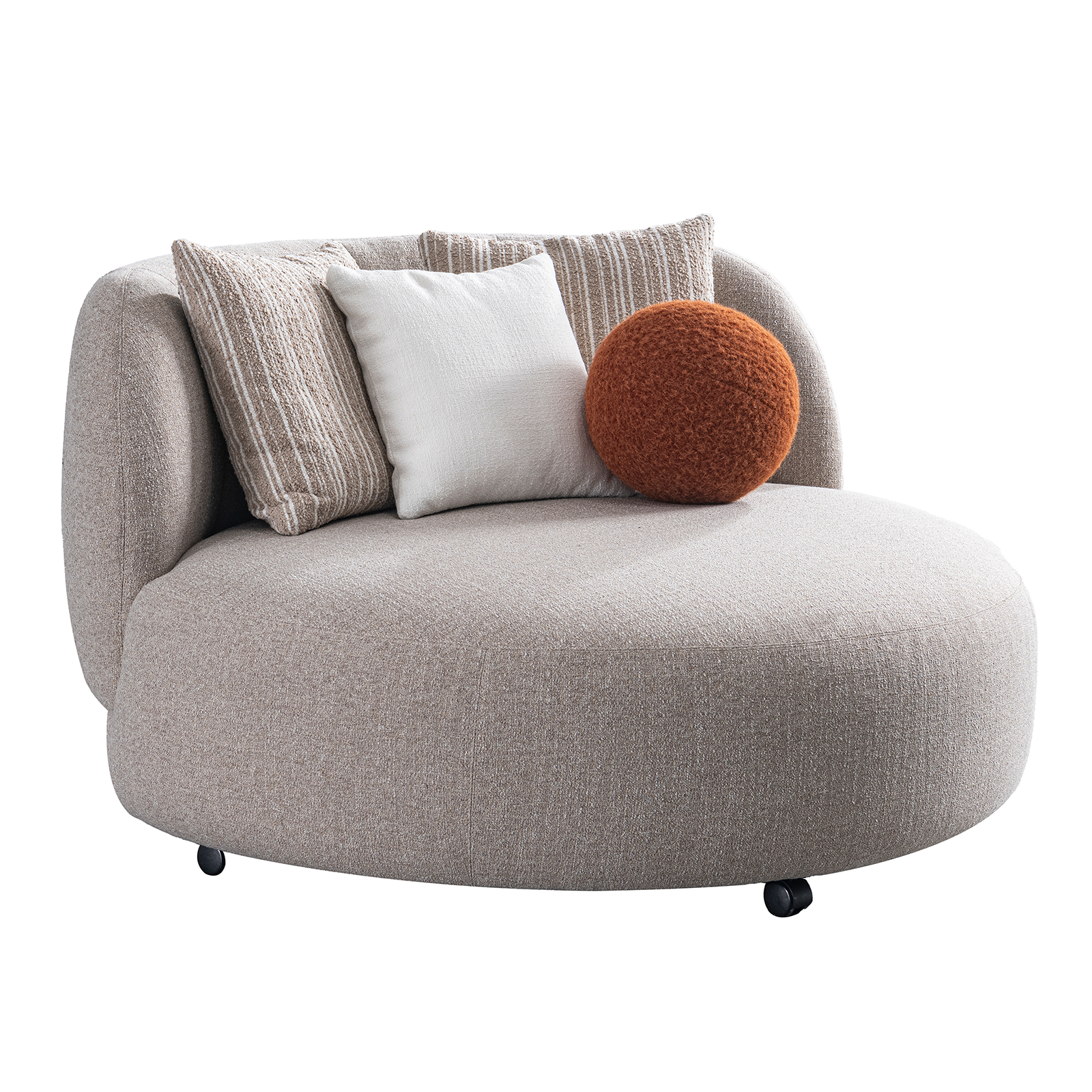 Gray armchair with decorative pillows on a white background