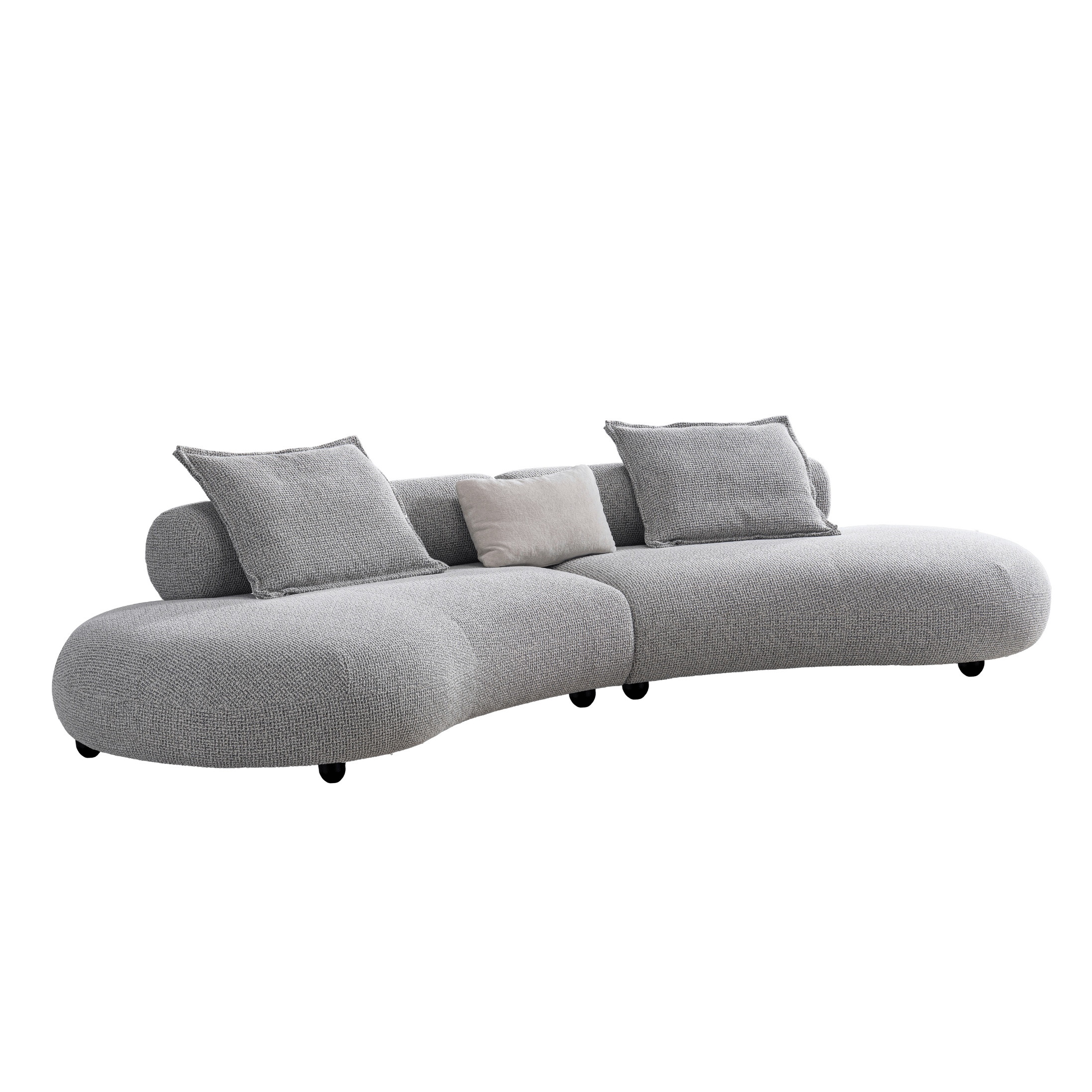 Gray sofa with cushions on a white background
