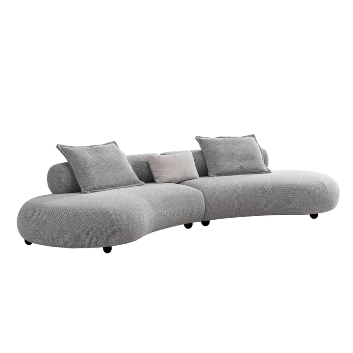 Gray sofa with cushions on a white background