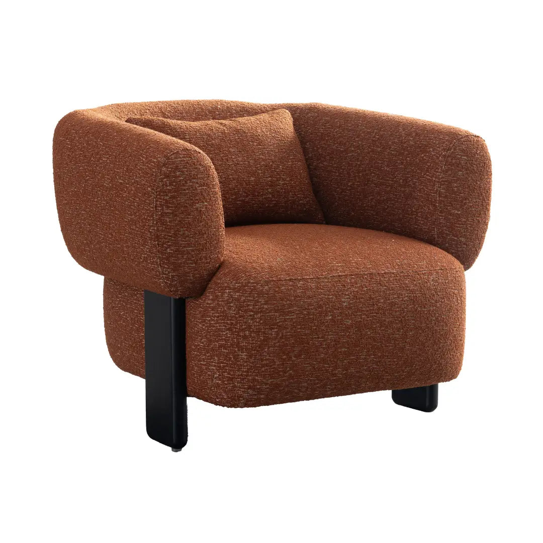 Brown armchair with black legs on a white background