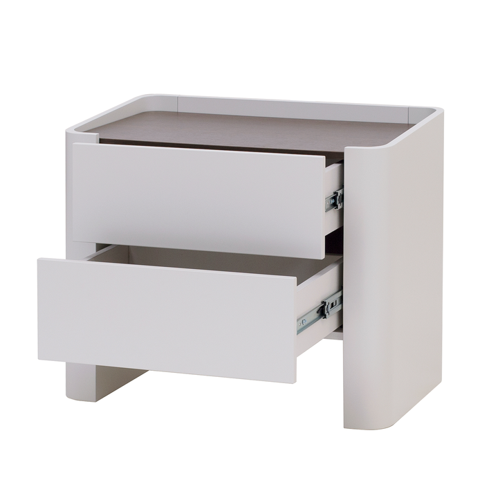 White drawer unit with two drawers on a white background