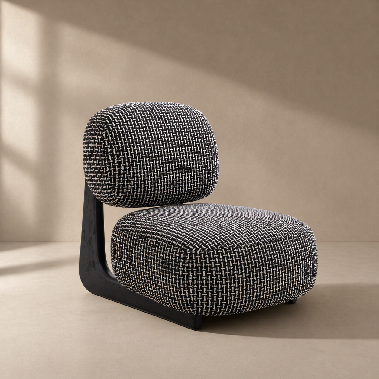 Modern gray chair with black legs on a beige background