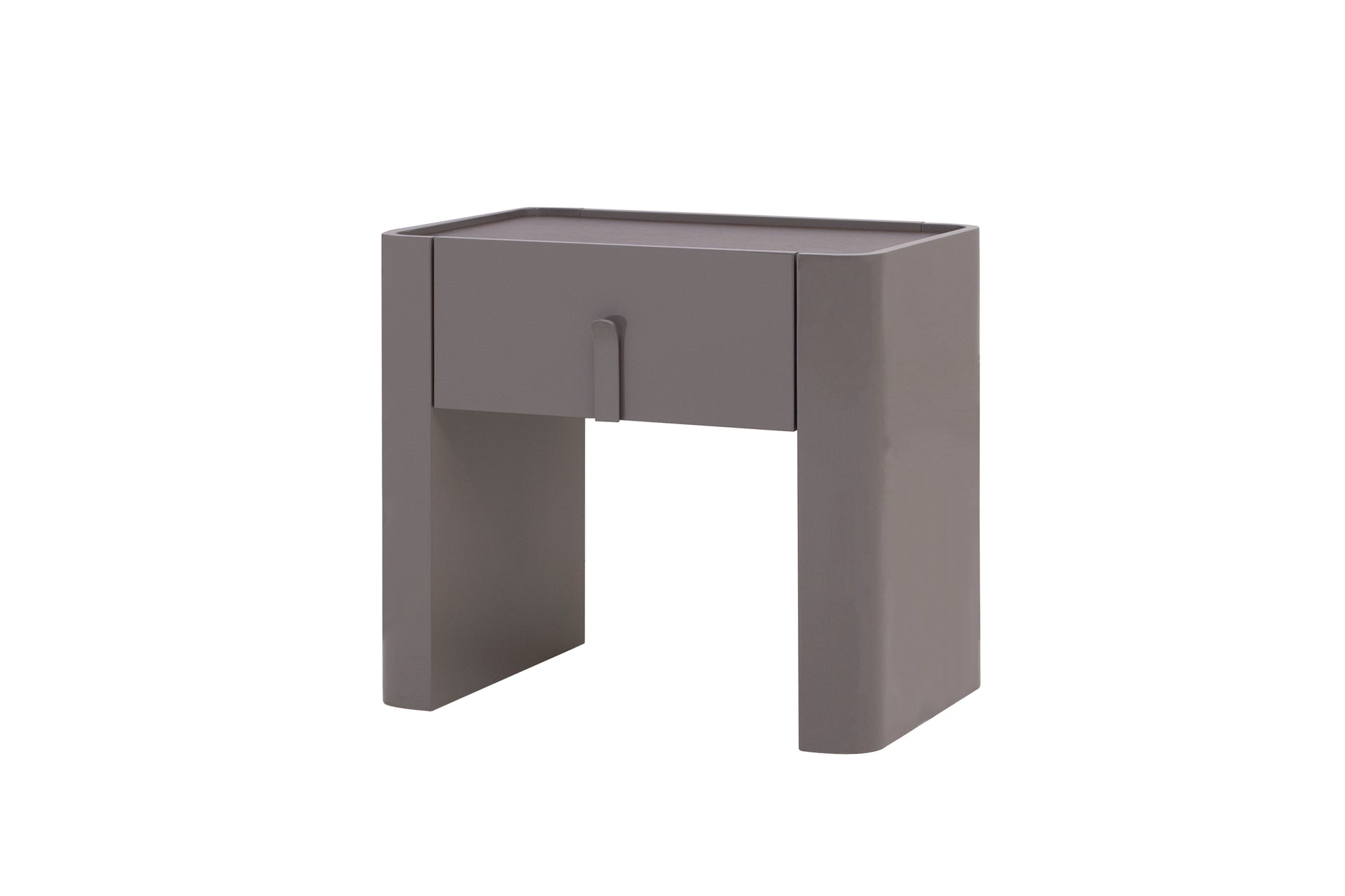 Gray corner desk with a drawer on a white background