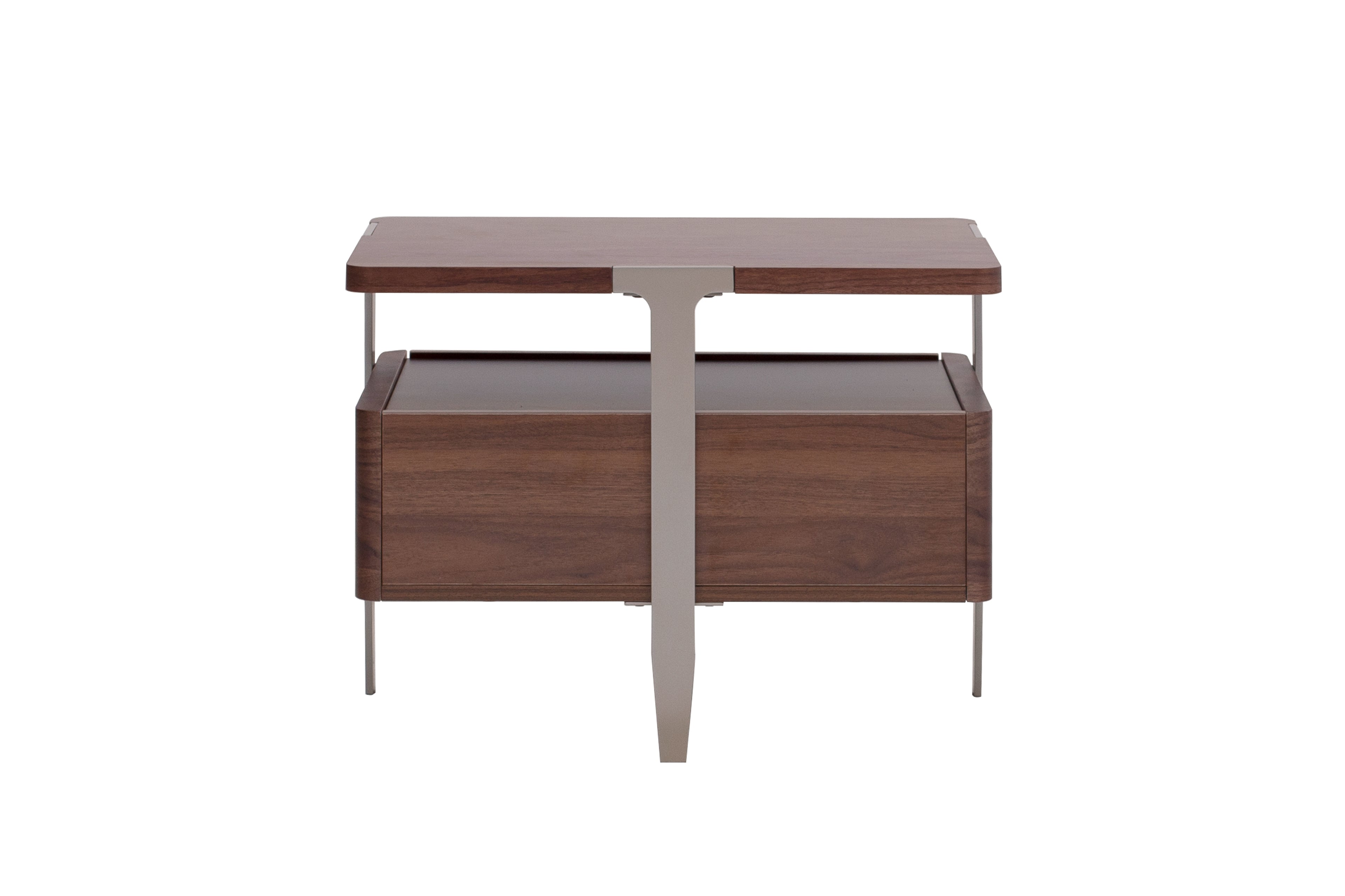Wooden side table with a drawer on a white background