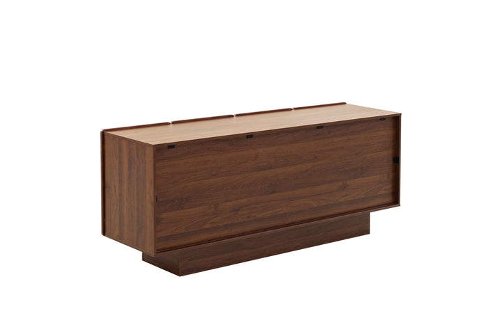 Wooden desk with a light brown top and dark brown base on a white background