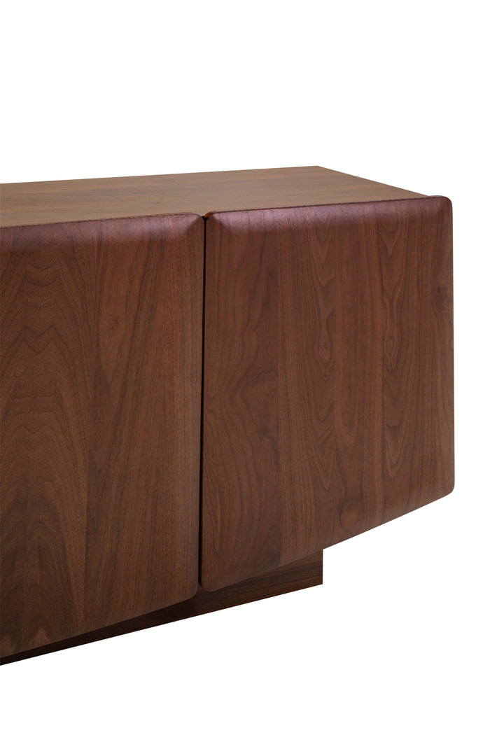 Wooden sideboard with a white background