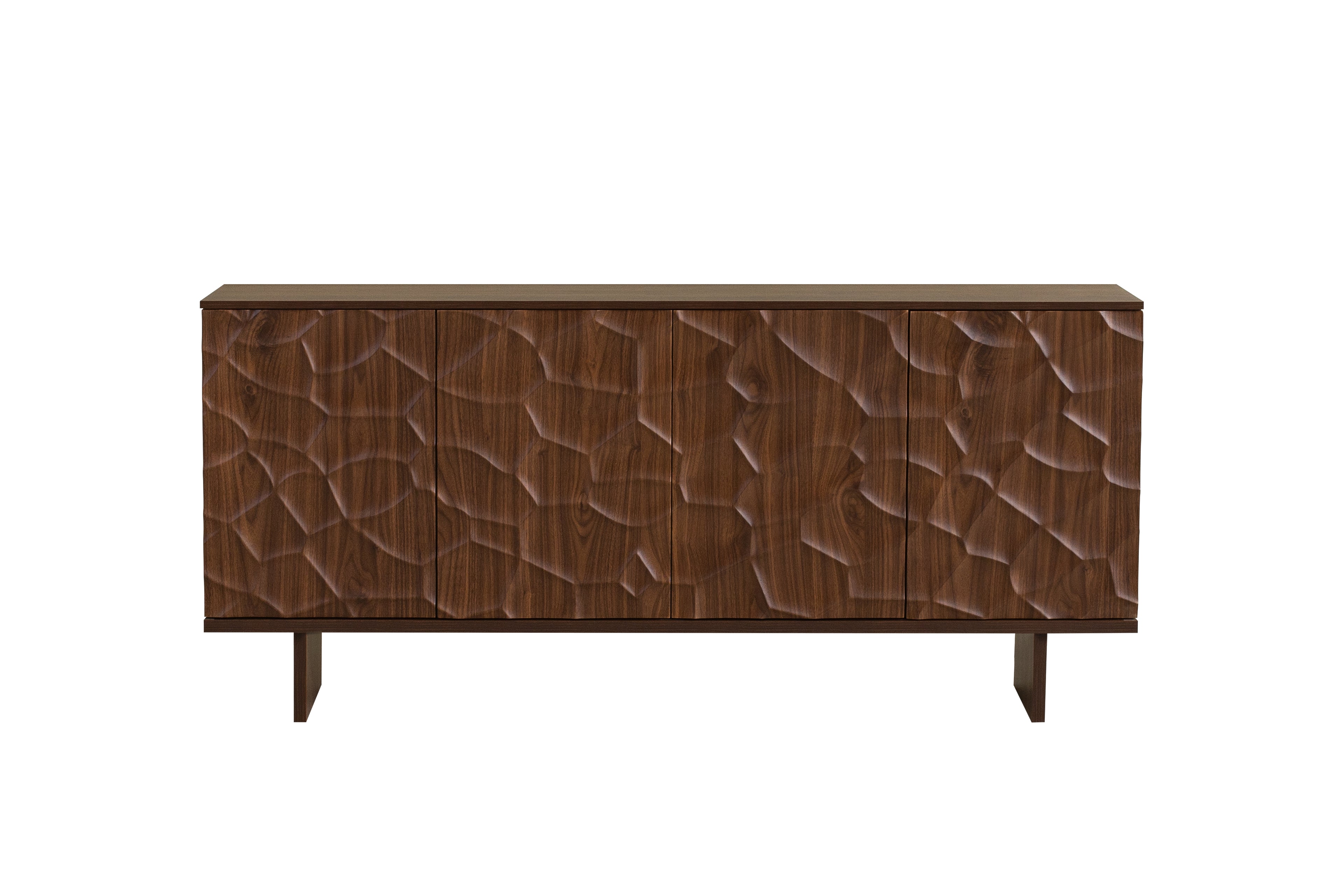 Wooden sideboard with textured surface on a white background