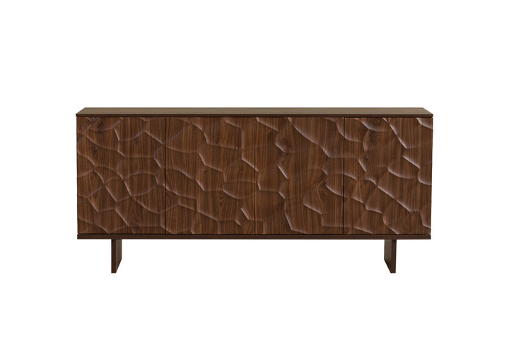 Wooden sideboard with textured surface on a white background