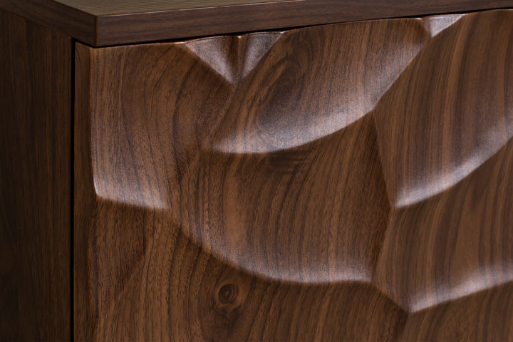 Close-up of a wooden surface with a rich, dark brown finish.
