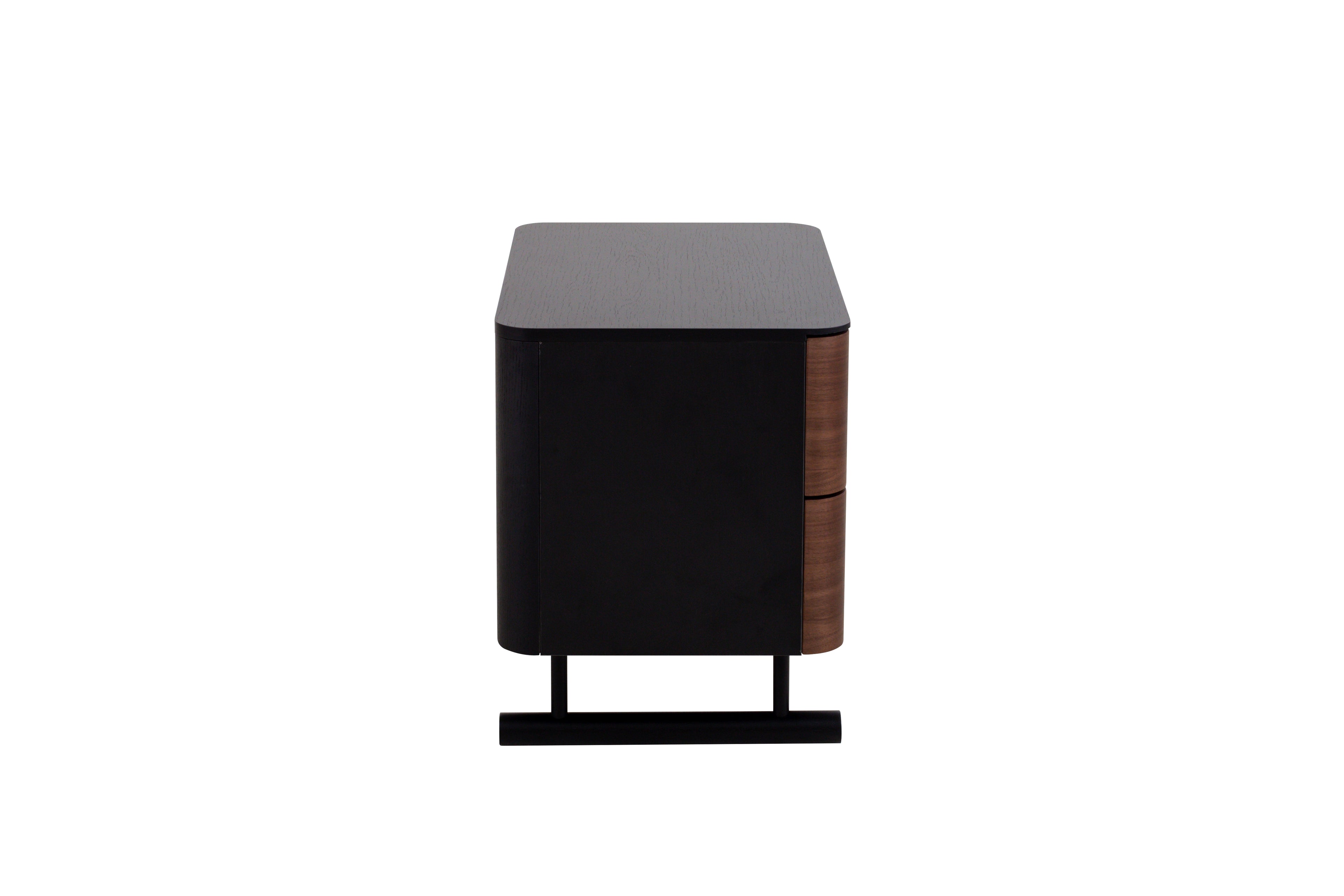 Rectangular wooden side table with a dark finish on a white background