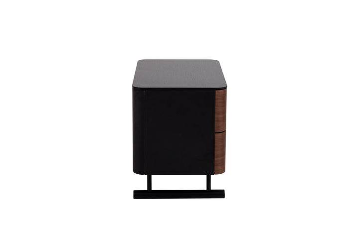 Rectangular wooden side table with a dark finish on a white background