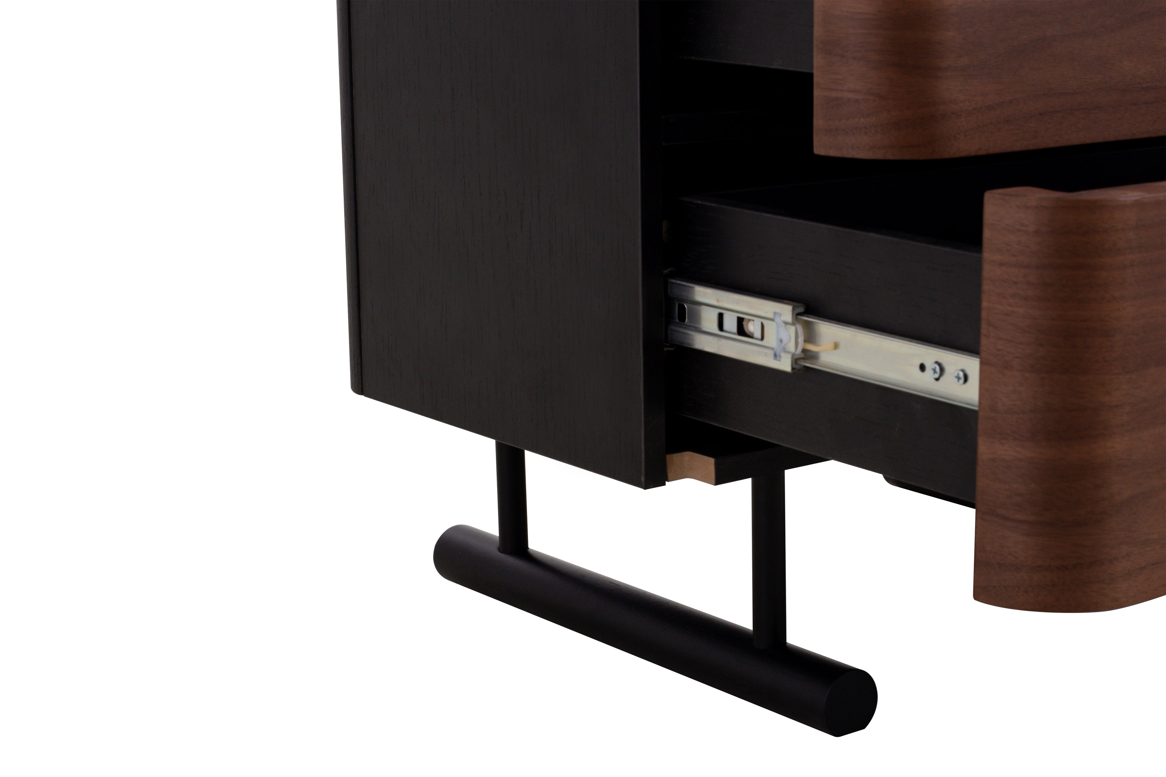 Wooden cabinet with open drawer on a white background