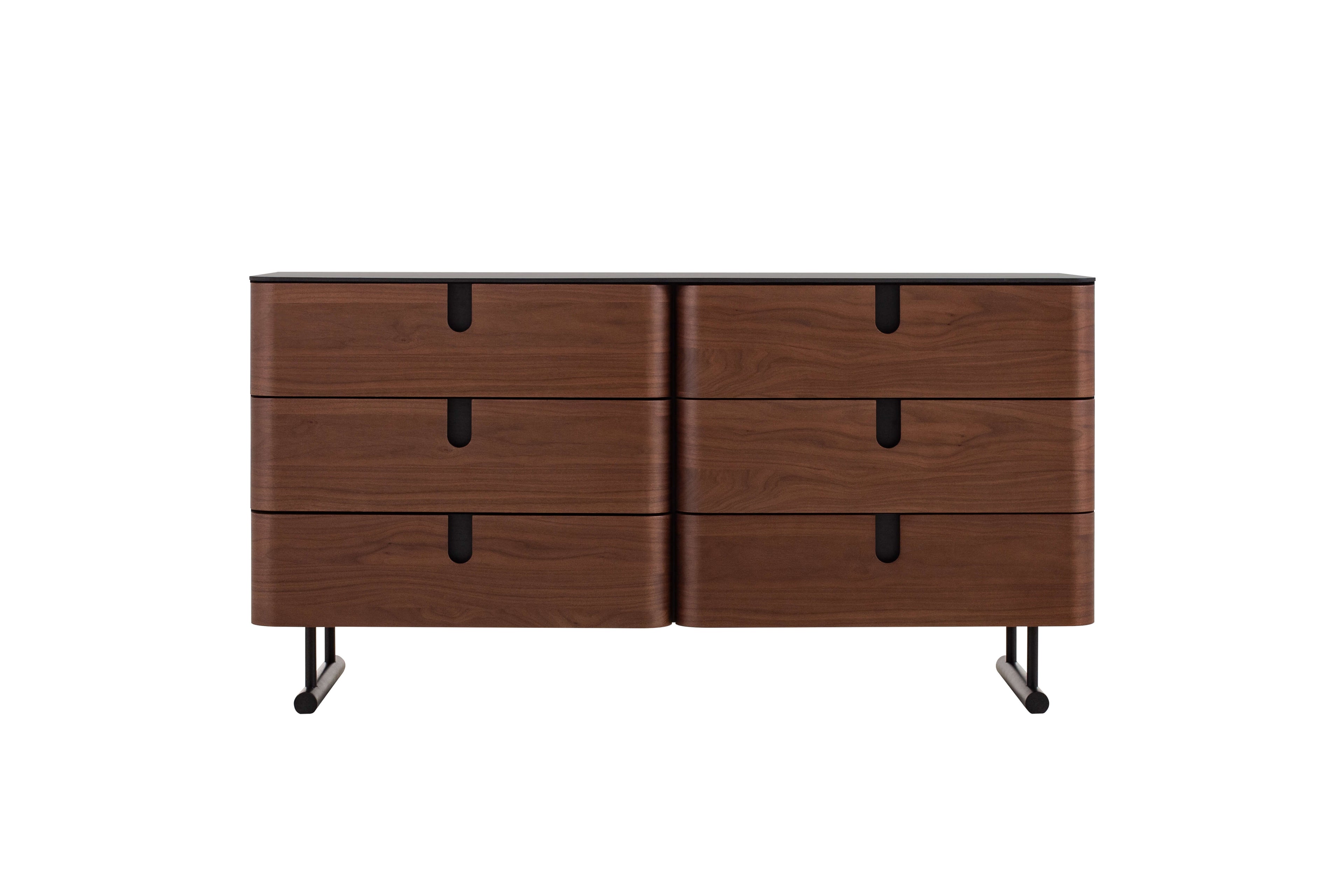 Wooden dresser with four drawers on a white background