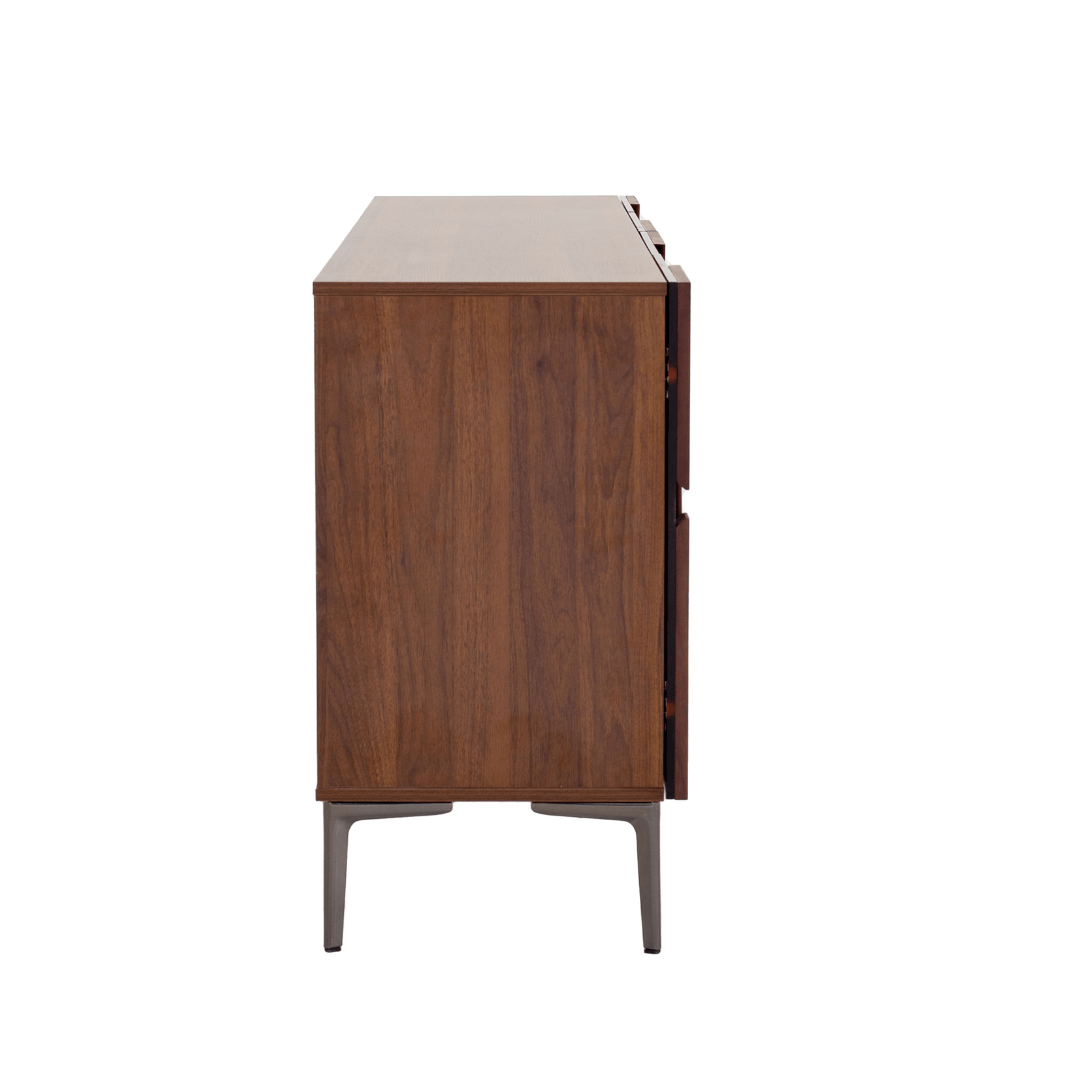 Wooden cabinet with a white countertop on a white background