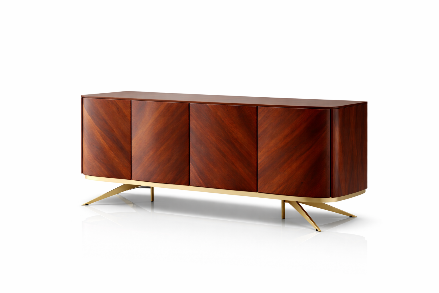 Wooden sideboard with gold legs on a white background