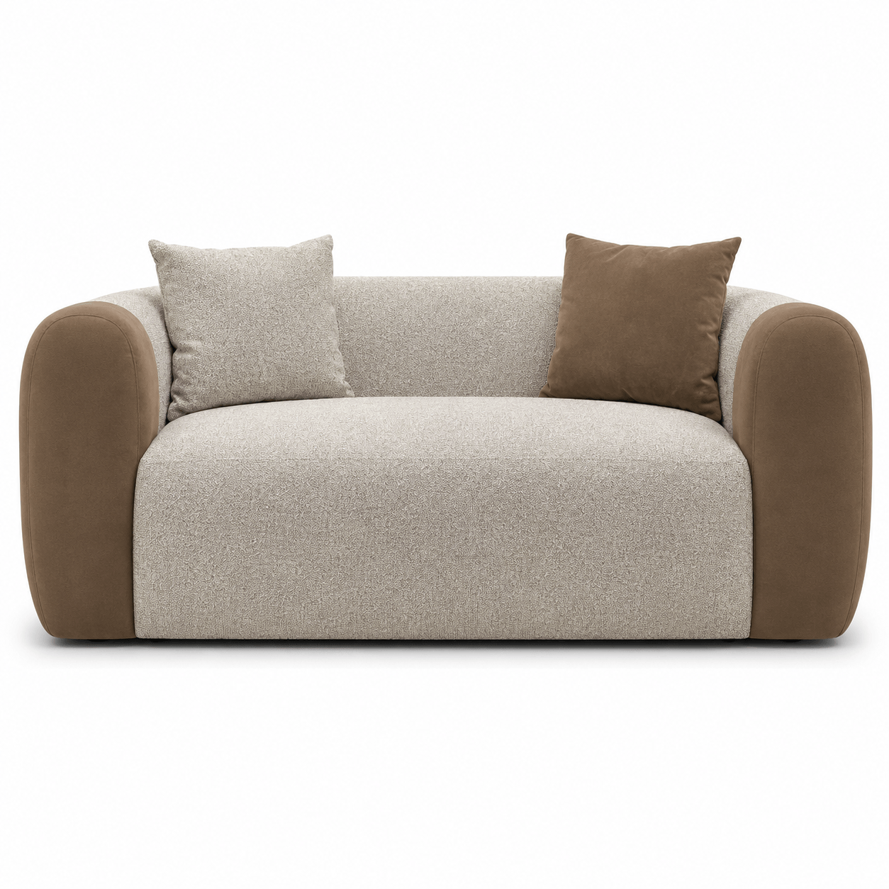Two-toned sofa with beige and brown sections on a white background