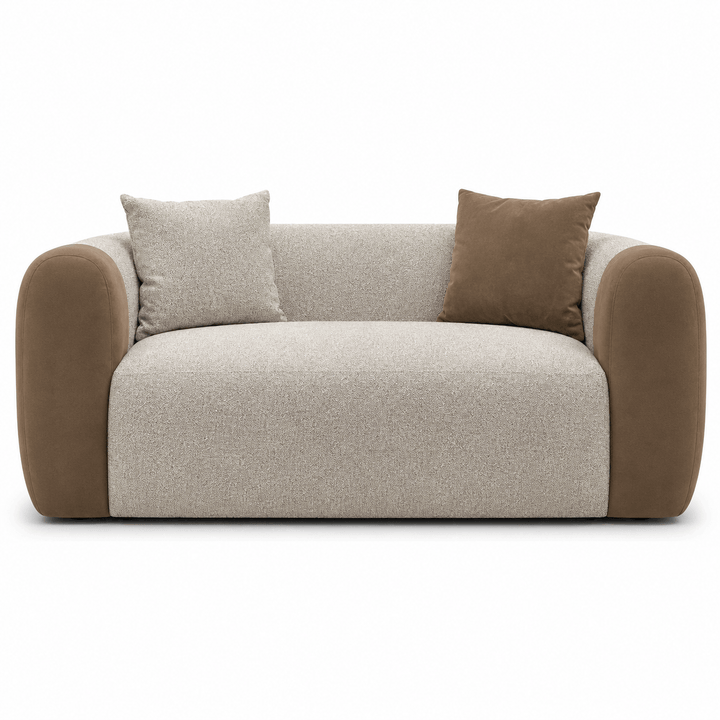 three-toned sofa with beige and brown sections on a white background