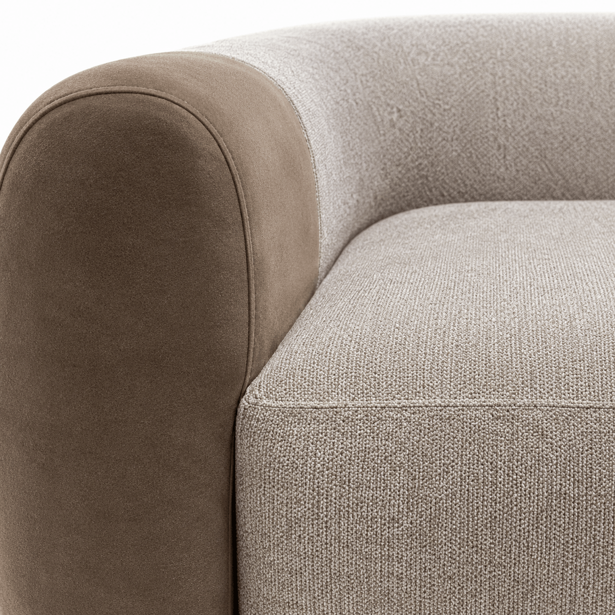 Close-up of a gray and brown textured sofa corner