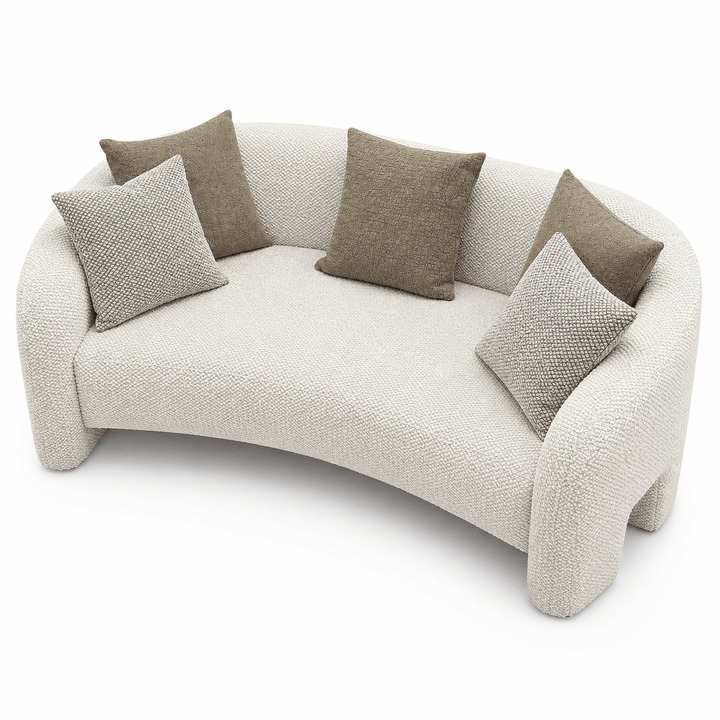 Beige sofa with brown cushions on a white background