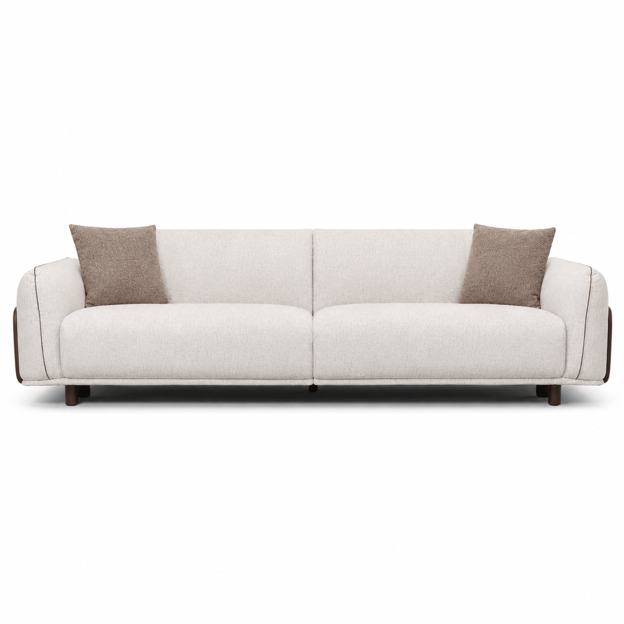 White sofa with brown cushions on a white background