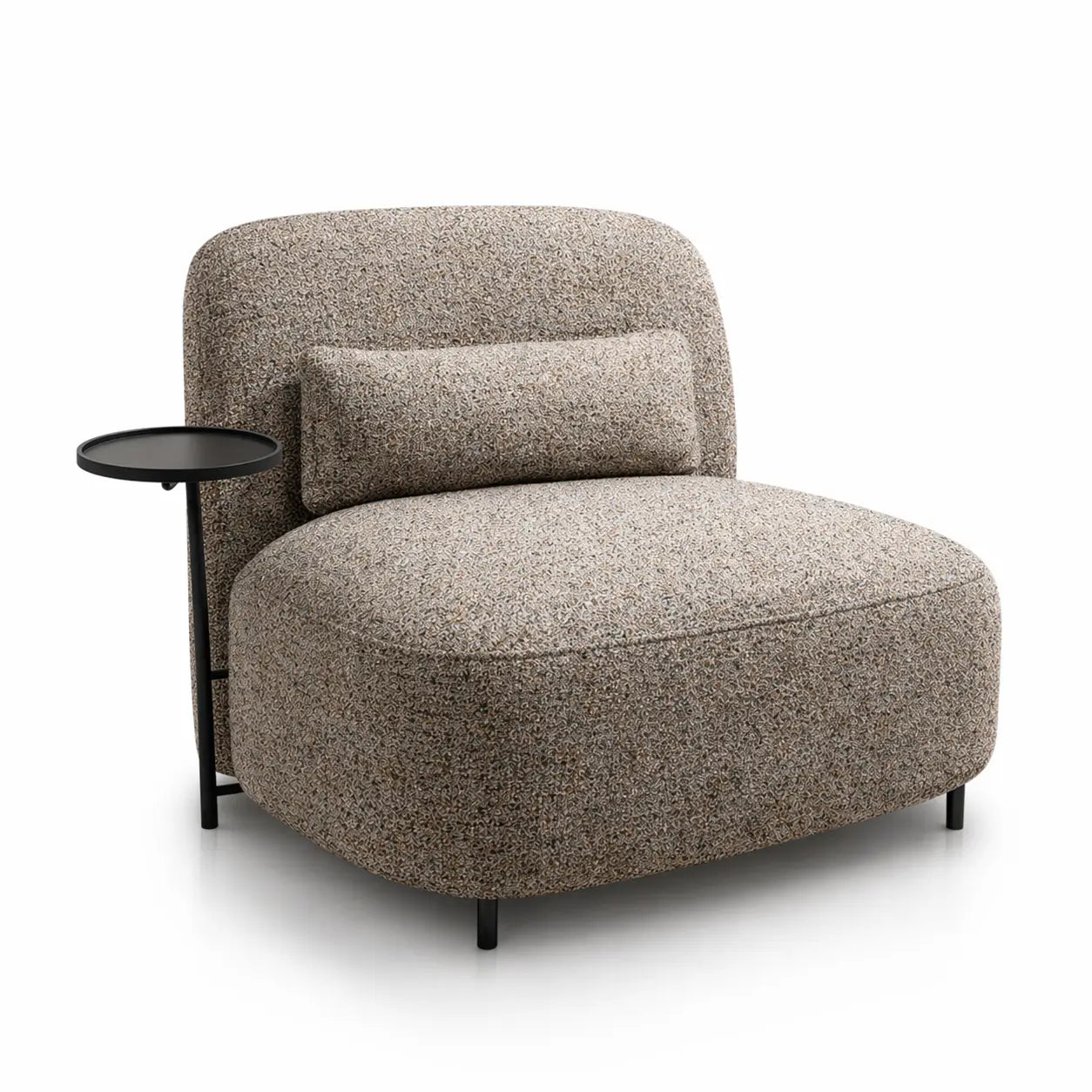 Beige armchair with a small side table on a white background