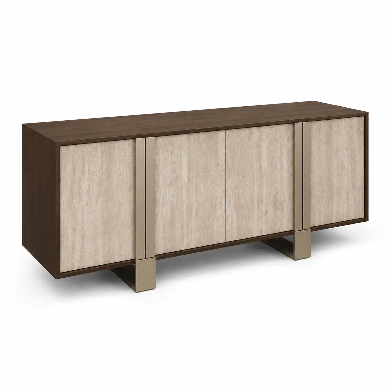 Wooden sideboard with four doors on a white background