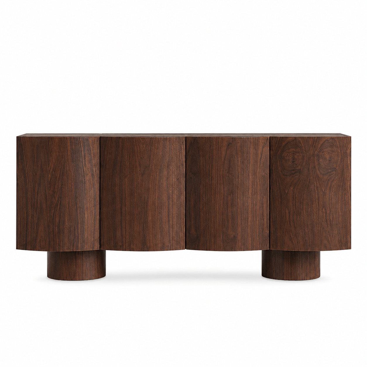 Wooden console table with a modern design on a white background
