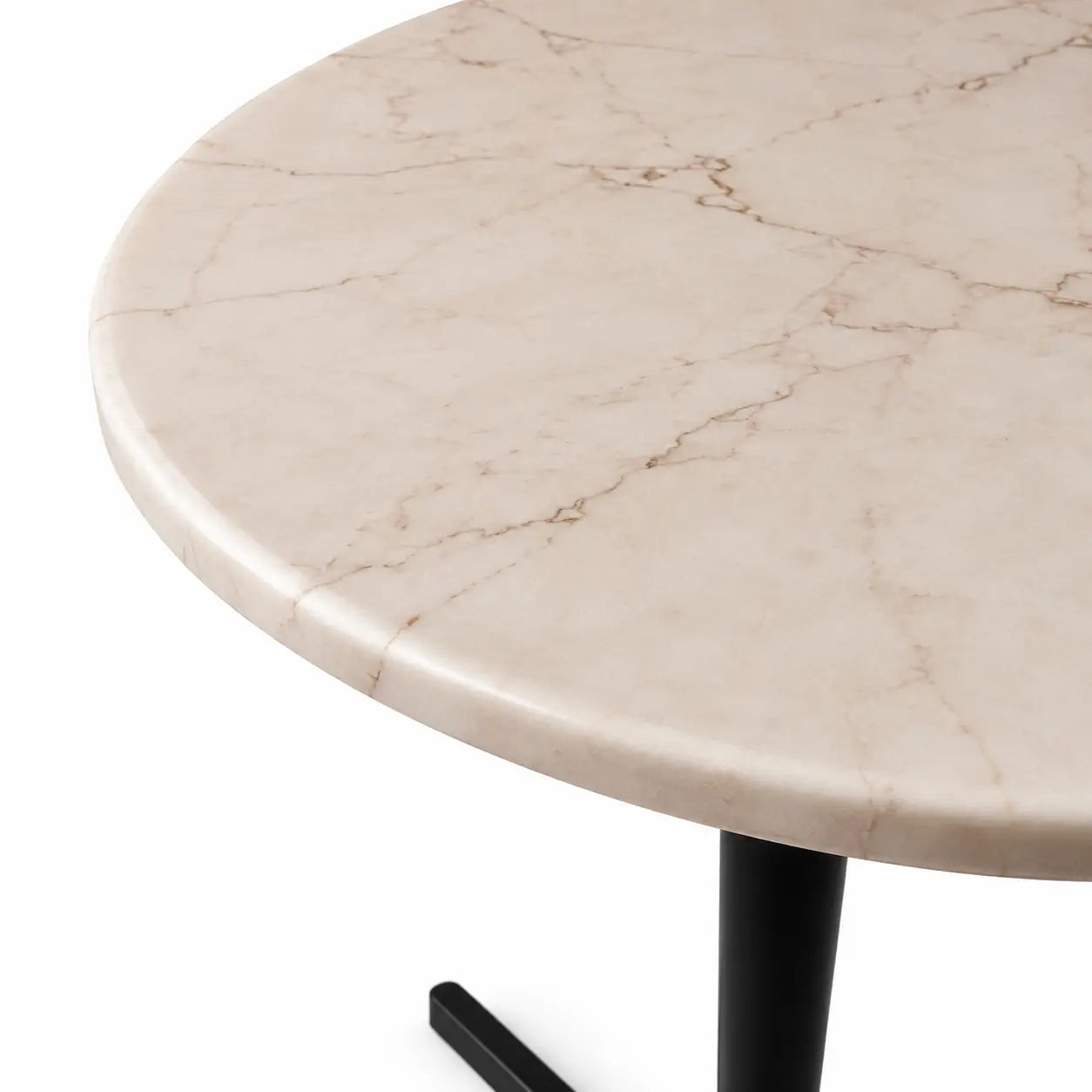 Round marble table with a beige and brown pattern on a white background