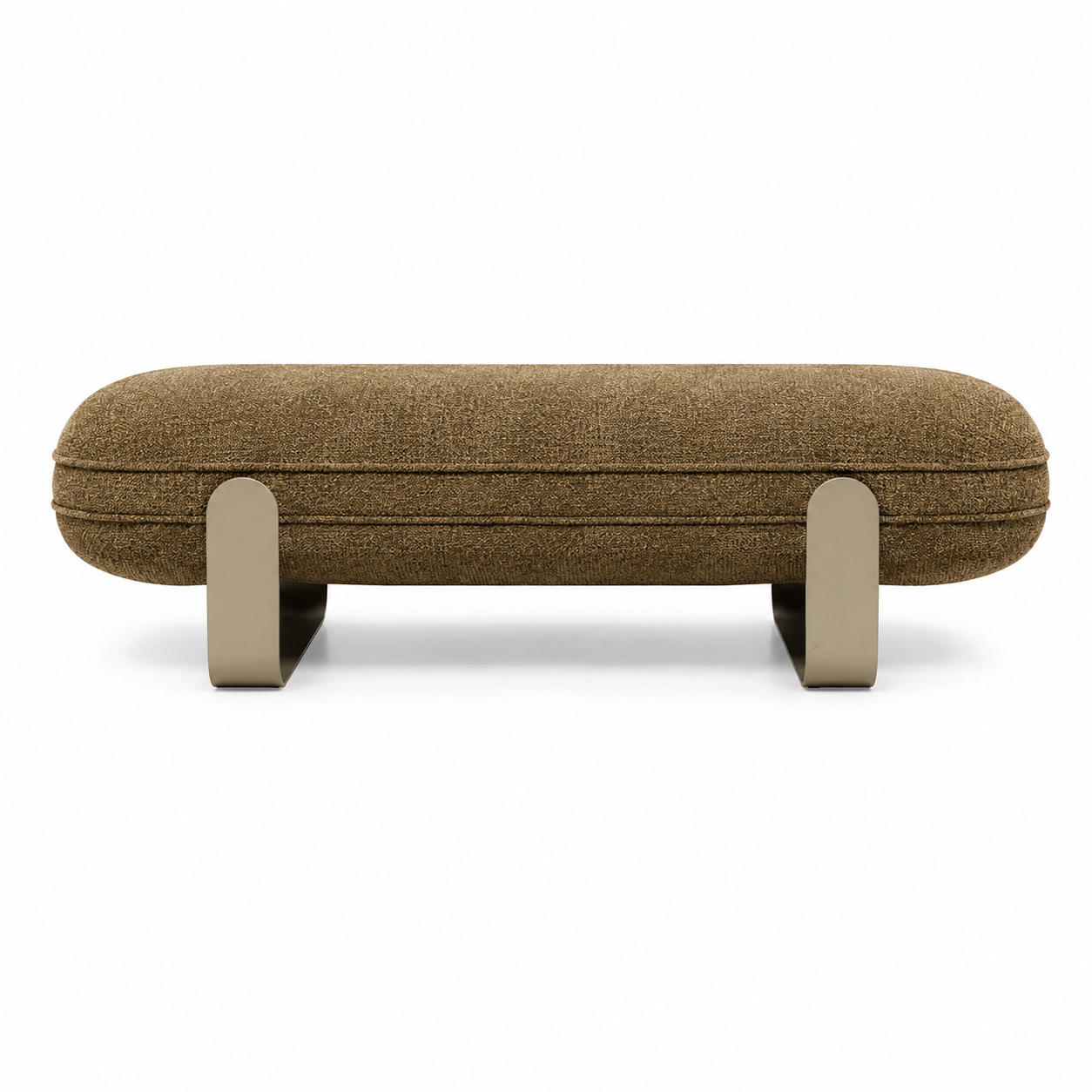 Brown ottoman with metal legs on a white background