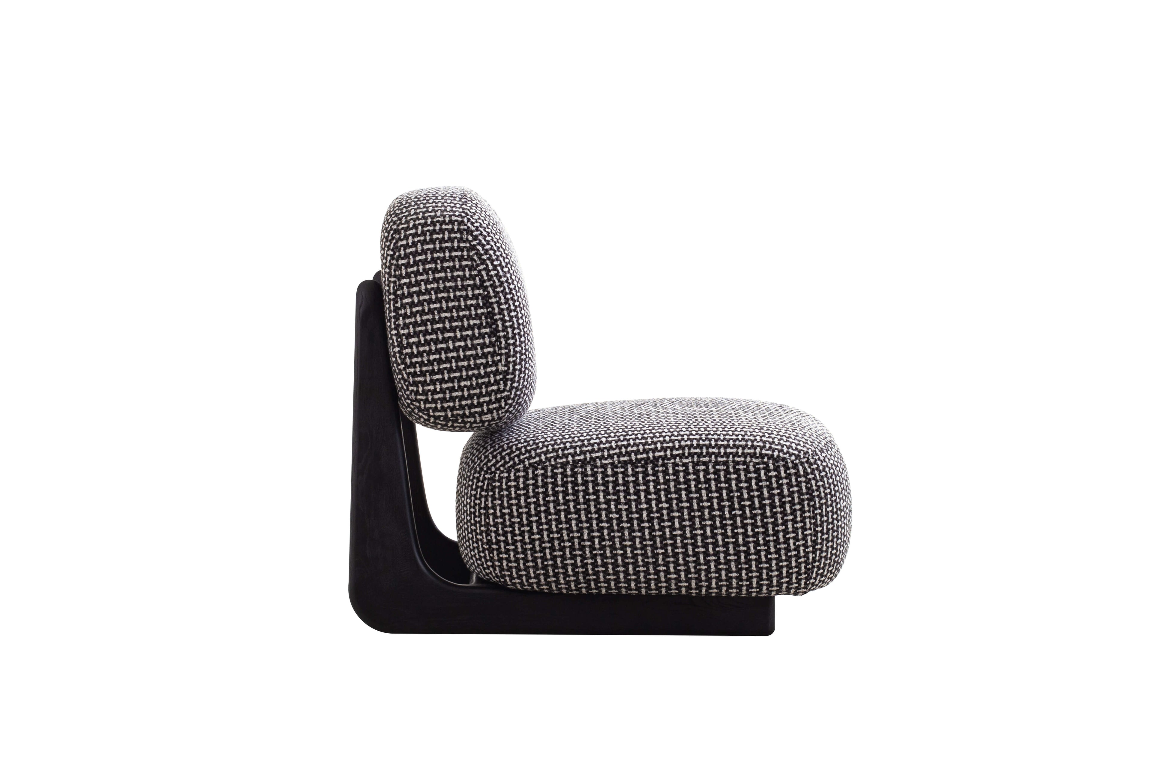 Modern chair with textured gray upholstery on a white background