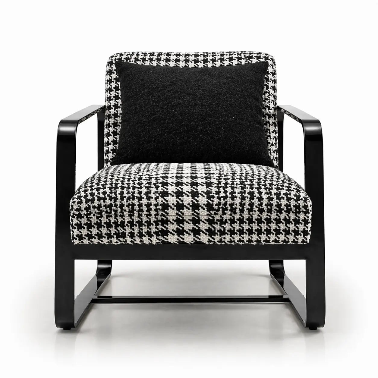 Chair with black and white checkered pattern on a white background