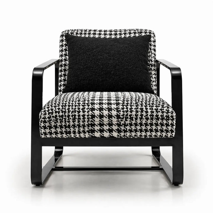 Chair with black and white checkered pattern on a white background