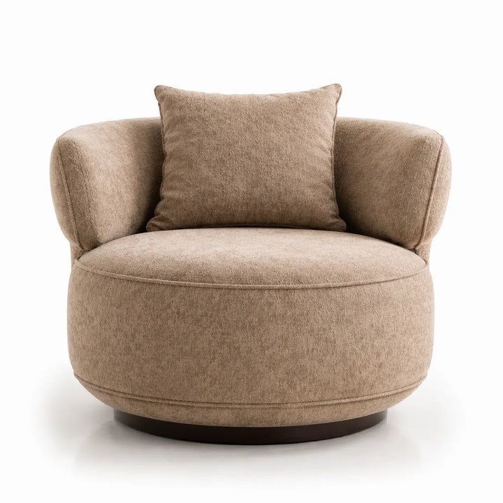 Beige armchair with a cushion on a white background
