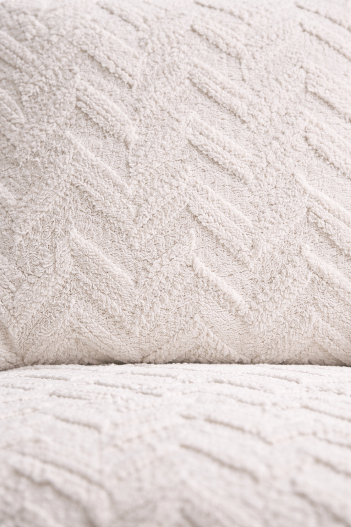Close-up of textured beige fabric