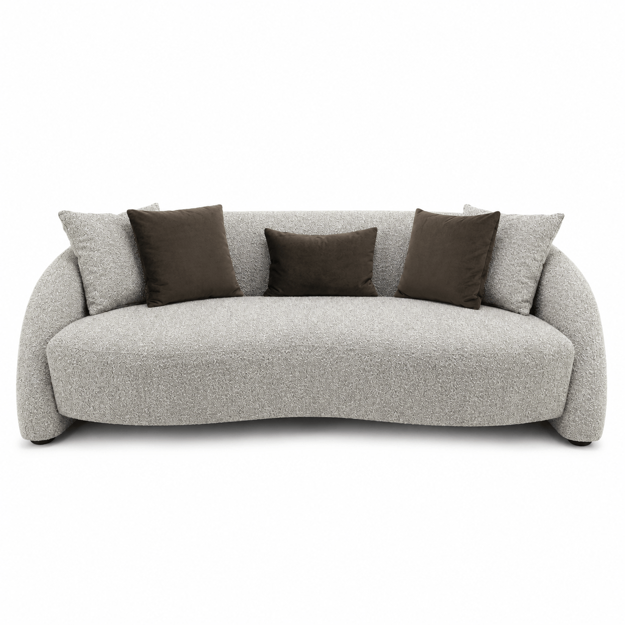 Gray sofa with brown cushions on a white background