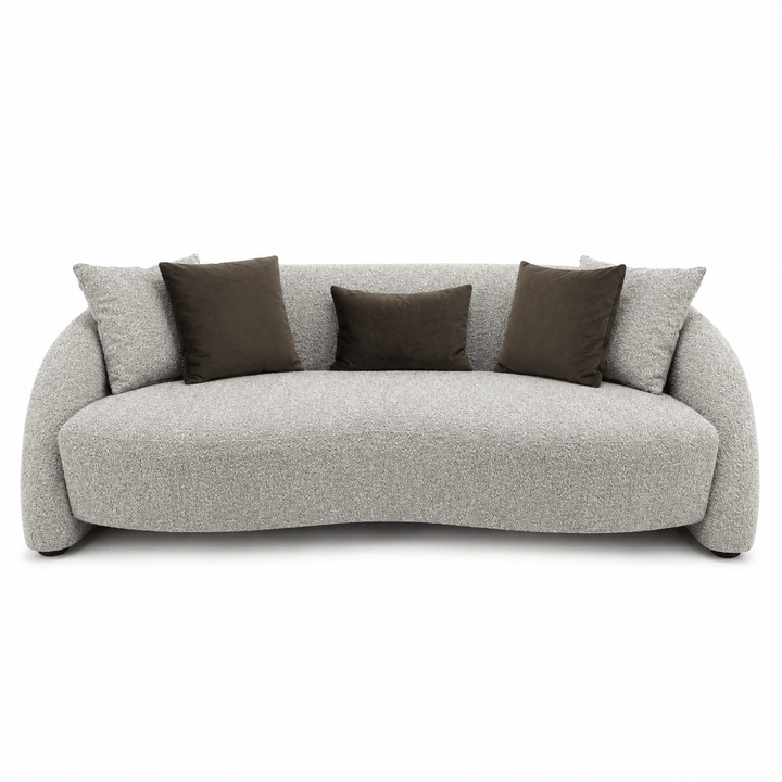 Gray sofa with brown cushions on a white background
