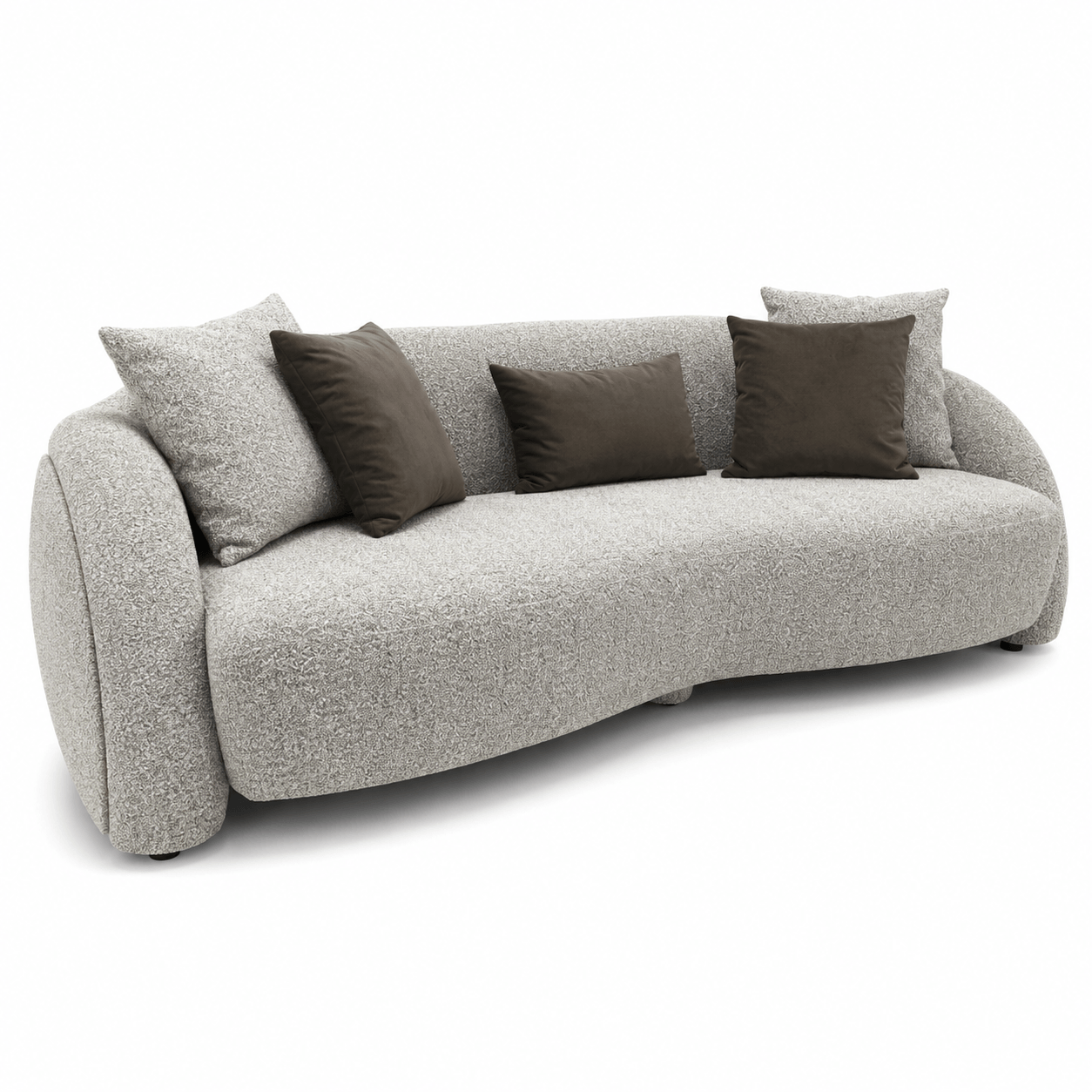 Gray sofa with brown cushions on a white background