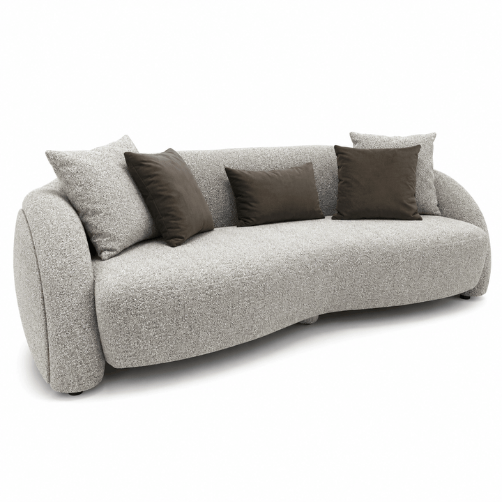 Gray sofa with brown cushions on a white background