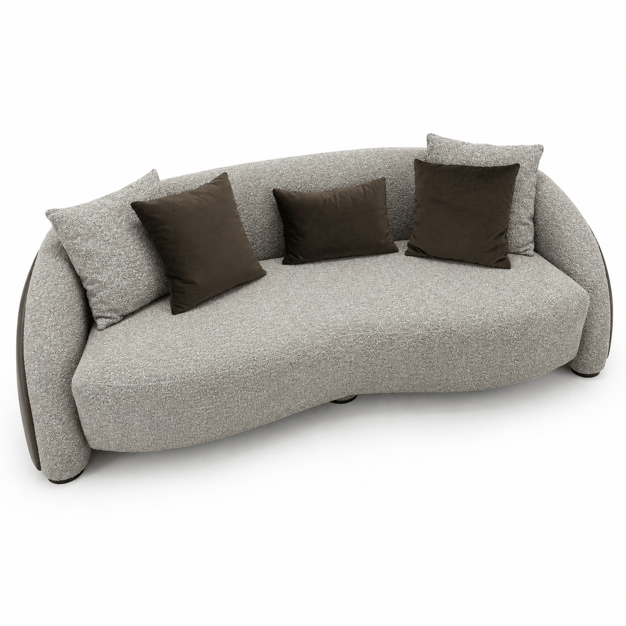 Gray sofa with brown cushions on a white background